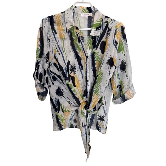 Grenier Abstract Print Tie-Front Blouse size XS - Picture 1 of 6